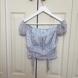 Wild Fable Purple Puff Sleeve Ruched Crop Blouse